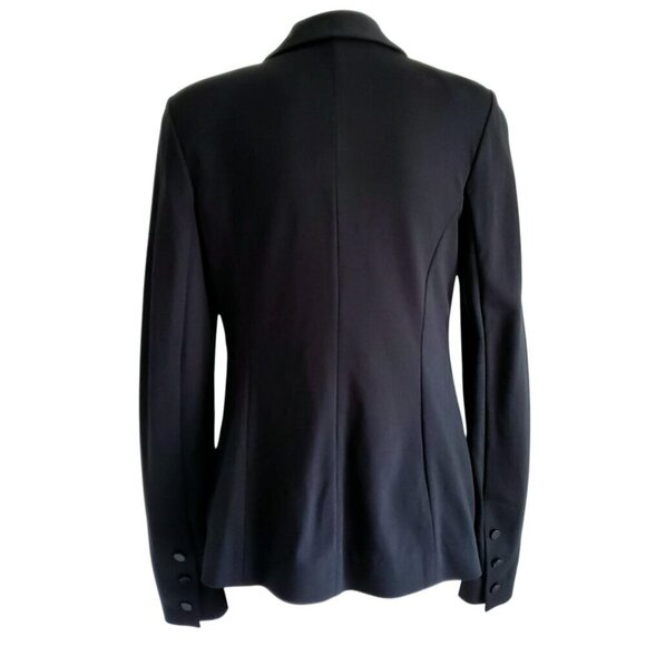 7 For All Mankind Stretchy Tuxedo Style Deep V-Neck Black Knit Blazer S - Picture 2 of 16